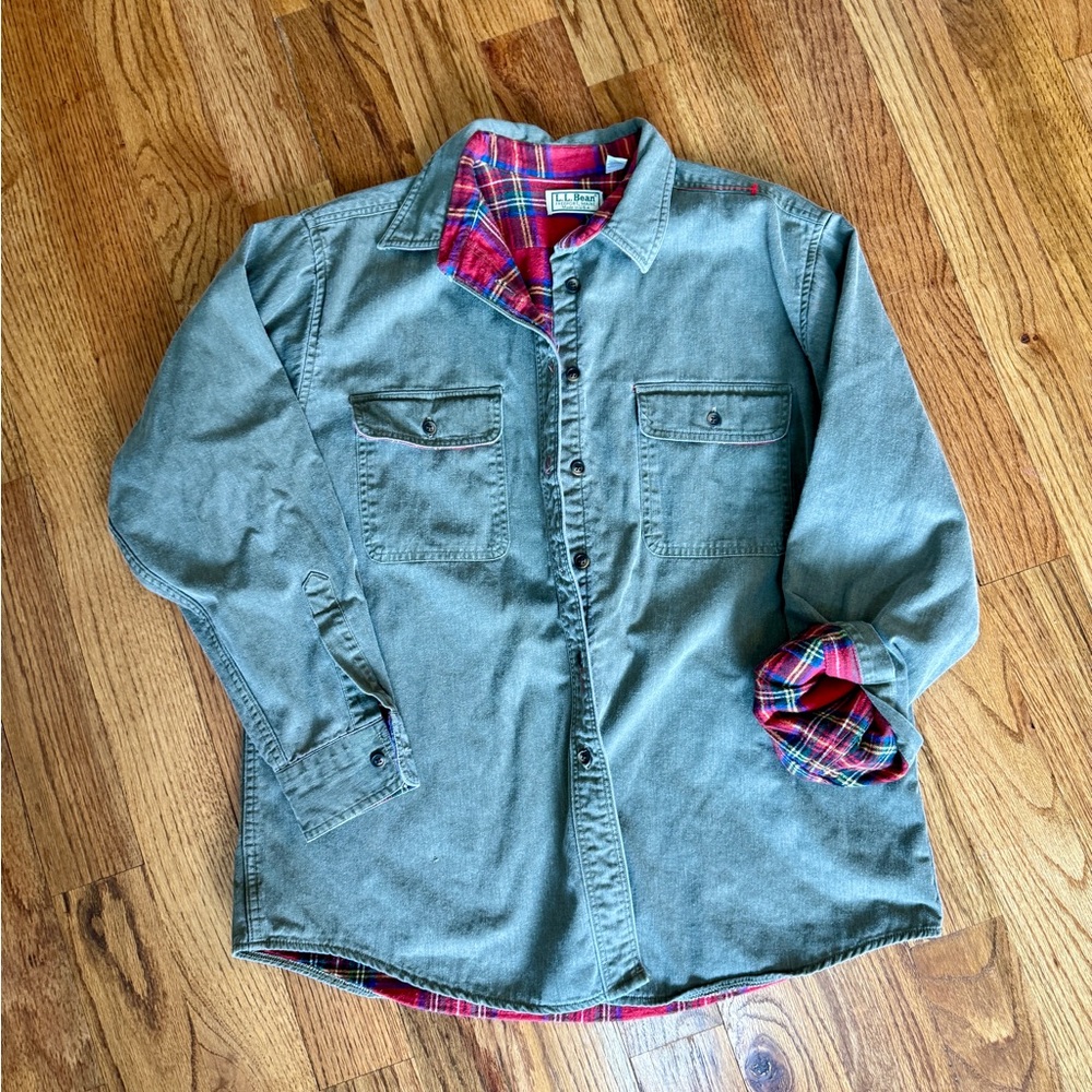 L.L. Bean Vintage button Up Shirt with Red Plaid Lining
